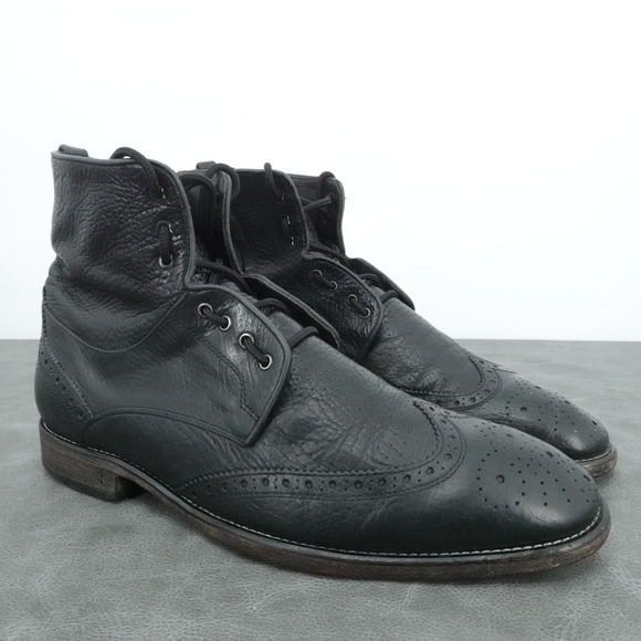 John Varvatos Boots Mens 9 Black Wingtip Brogue Lace Up Zip Ankle Handmade Italy John Varvatos Boots Mens 9 Black Wingtip Brogue Lace Up Zip Ankle Handmade Italy